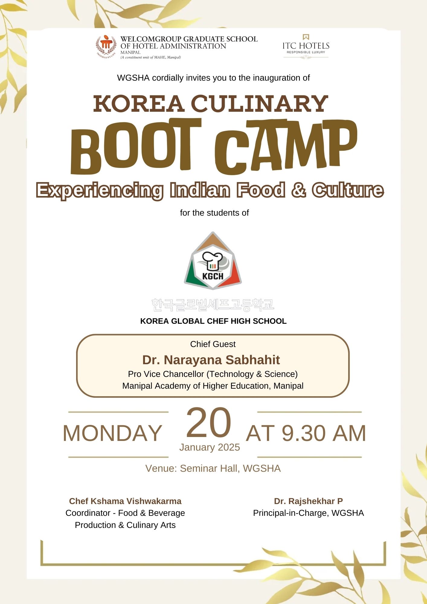 Bootcamp at WGSHA for KOREA GLOBAL CHEF HIGH SCHOOL